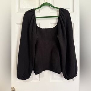 Halogen Black Ribbed Square Neck Sweater